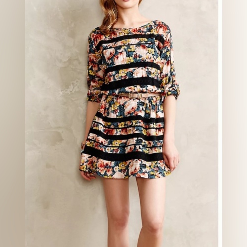 Anthropologie Holding Horses Floral Lace Inset Mini Garden Dress Size Large